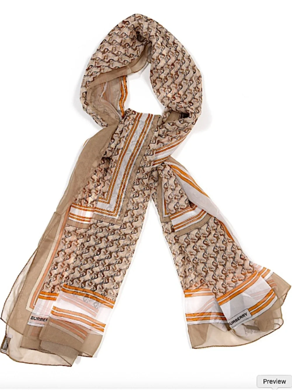 BURBERRY Silk Chiffon Unicorn Print Oblong Scarf Archive Beige